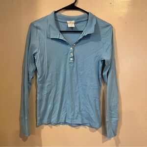 Old Navy Blue Collared Henley Long Sleeve Cotton Top Women’s Medium (Tiny Fit)